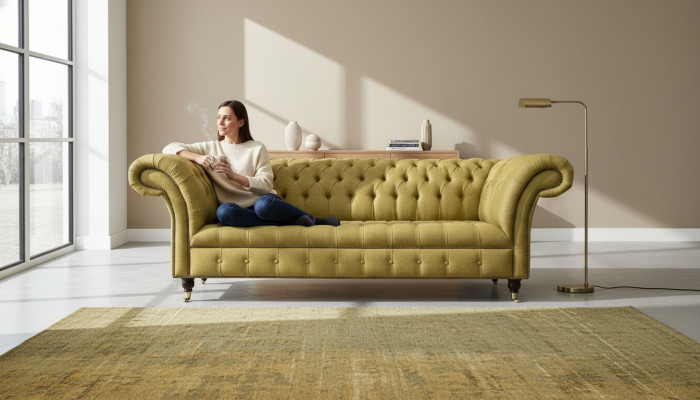 Chesterfield 3 Sitzer Gelb Wohnzimmer Design Couchen Polster Sofa Sofas Textil