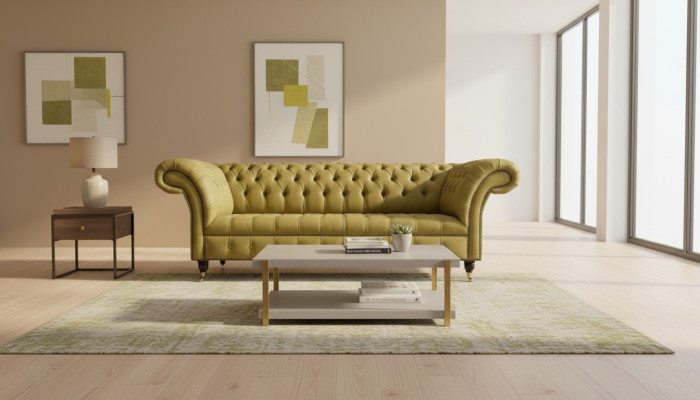 Chesterfield 3 Sitzer Gelb Wohnzimmer Design Couchen Polster Sofa Sofas Textil