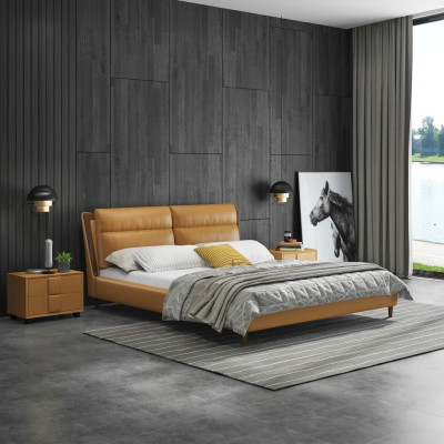 Design Leder Bett Luxus Polster Betten Doppel Schlafzimmer 180x200 Orange Möbel