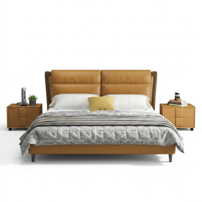 Design Leder Bett Luxus Polster Betten Doppel Schlafzimmer 180x200 Orange Möbel