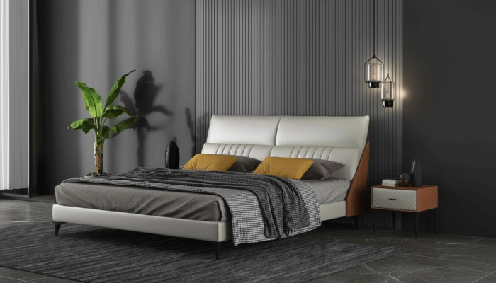 Designer Bett Schlafzimmer Betten Textil Leder Hotel Luxus Polster Samt Weiß Neu