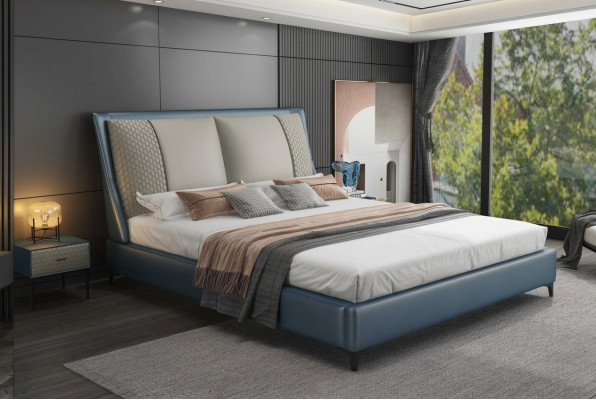 Designer Bett Schlafzimmer Betten Textil Leder Hotel Luxus Polster Samt Stoff
