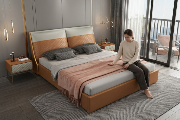 Designer Bett Schlafzimmer Betten Textil Leder Hotel Luxus Polster Samt Stoff