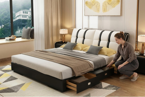 Designer Bett Schlafzimmer Betten Textil Hotel Luxus Polster Sitz Stoff Italien