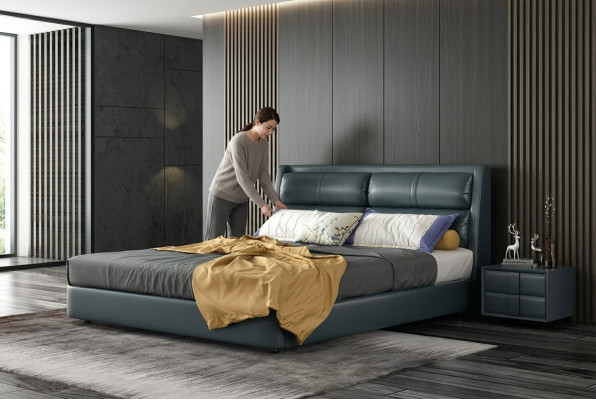 Leder Bett Polster Design Luxus Doppel Hotel Betten Schlaf Zimmer Ehe 180x200 cm