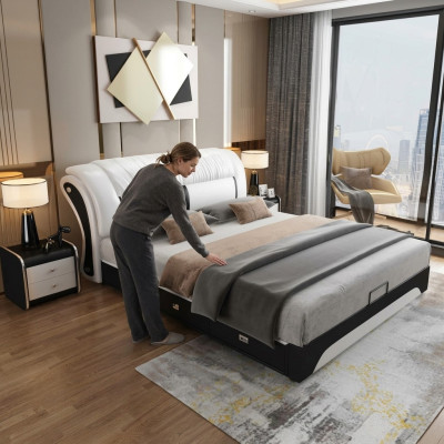 Bett Polster Design Luxus Doppel Hotel Ehe Schlaf Zimmer Leder 180x200cm Betten