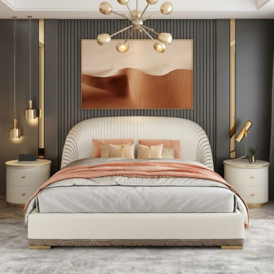 Designer Doppelbett Bett Hotel Luxus Leder Schlafzimmer 150/180x200cm