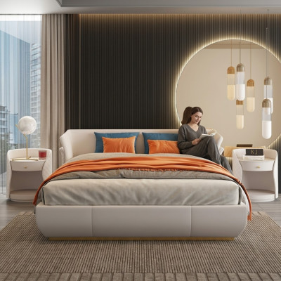 Designer Bett Doppel Betten Modernes Hotel Leder Doppelbett 180x200cm