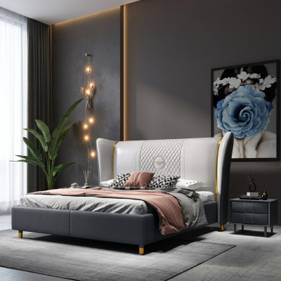 Designer Doppelbett Bett Hotel Luxus Schlafzimmer 150/180x200cm Leder