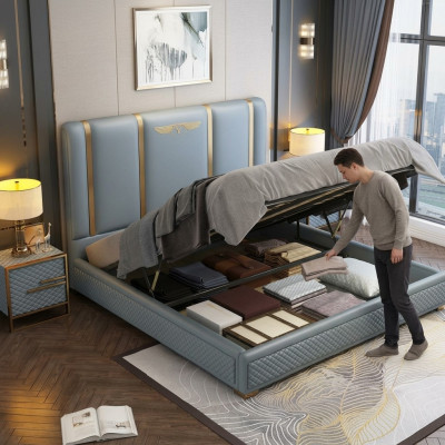 Bett Polster Design Luxus Metall Betten Doppel Ehe Schlaf Zimmer Leder