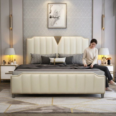 Designer Bett 180x200 Leder Hotel Metall Betten Deko Doppel Schlaf Zimmer