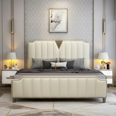 Designer Bett 180x200 Leder Hotel Metall Betten Deko Doppel Schlaf Zimmer