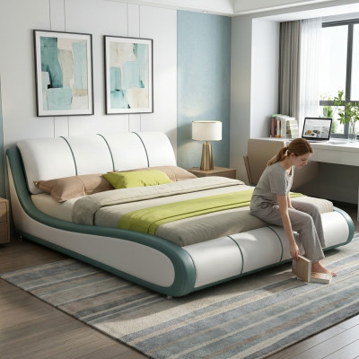 Designer Bett Schlafzimmer Luxus Doppelbett Betten Leder Hotel Polster
