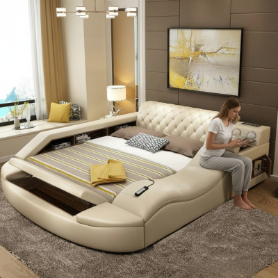 Multifunktions Bett Luxus Design Leder Betten Hotel Doppel Ablage
