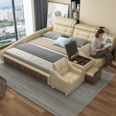 Lederbett Betten Polster Doppel Multifunktion 180x200 Leder Bettgestell Design