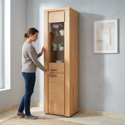 Vitrine Buche Kommode Holz Single Vitrinen Glasschrank Schränke Schrank Möbel