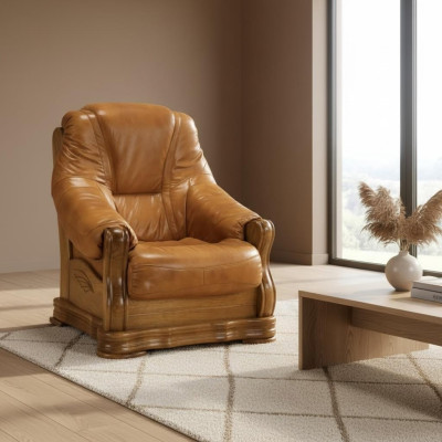 Sessel Fernseh Holz Sessel Echtes Leder Gepolsterter Sitz Lounge Club Möbel Neu