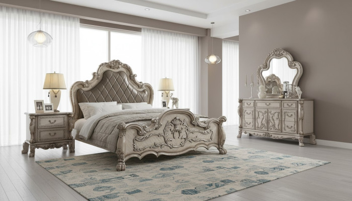 Barock Bett 2x Nachttisch 3 tlg. Schlafzimmer Garnitur Design Luxus Schlafzimmer