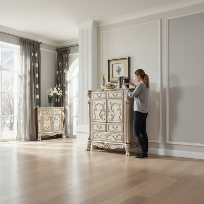 Barock Kommode Schrank Luxus Kommoden Schrank Regal Konsole Möbel Silber Regale