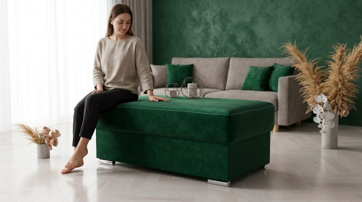 Möbel Wohnen Sitzbänke Sitz Textil Grün Design Ottomane Hocker Polsterhocker Fuß