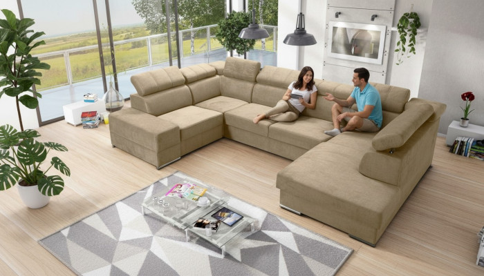 Ecksofa U-Form Sofa Couch Textil Sofas Design Wohnlandschaft Bettfunktion Stoff