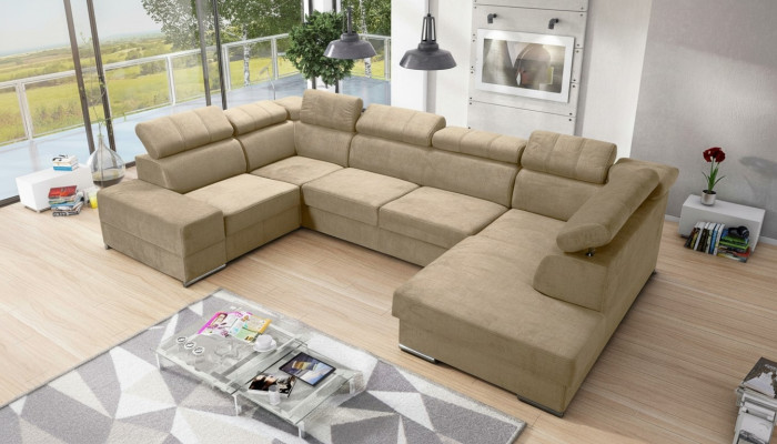 Ecksofa U-Form Sofa Couch Textil Sofas Design Wohnlandschaft Bettfunktion Stoff