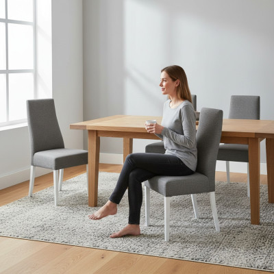 Gruppe Set Wohn Echtes Holz Esszimmer Garnitur Lehn Samt Textil Stuhl 6x Stühle