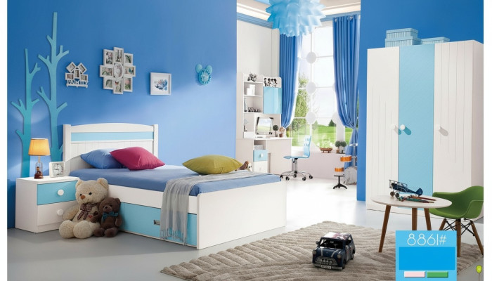 Kinder Komplett Set Jugend Zimmer Bett Kommode Schrank Tisch Büro 4 tlg. Möbel