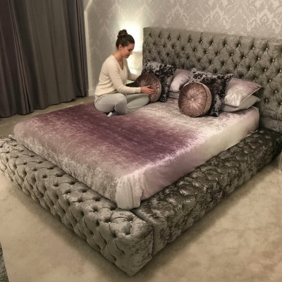 Chesterfield Doppelbett Möbel 180x200 Polster Textil Betten Luxus Design Rahmen