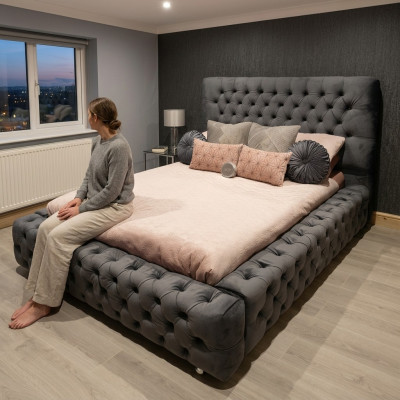 Design Modern Doppelbett Möbel 180x200 cm Polster Textil und Holz Schlafzimmer