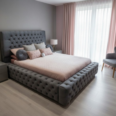 Design Modern Doppelbett Möbel 180x200 cm Polster Textil und Holz Schlafzimmer