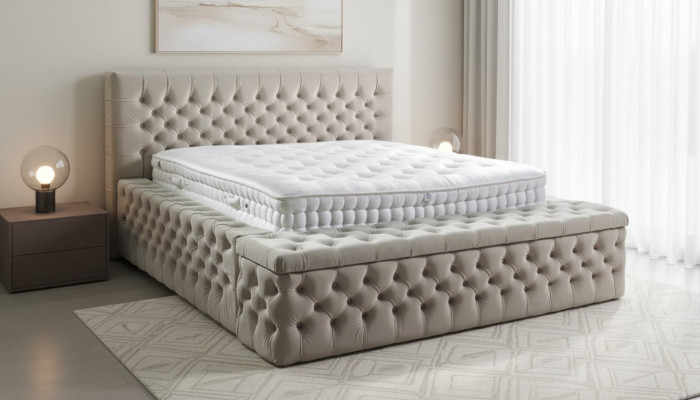 Chesterfield Doppel Hotel Betten Schlaf Zimmer Leder Modern Bett Polster