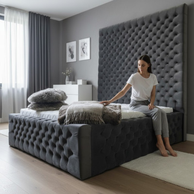 Designer Modern Chesterfield-Bett in modernem Luxusstil mit hohem Kopfteil