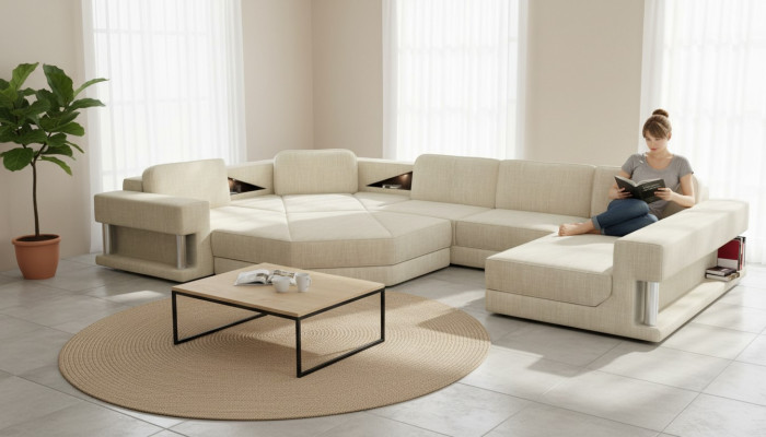 U-Form Sofa Couch Design Couch Textil Modern Polster Neu Wohnlandschaft Ecksofa