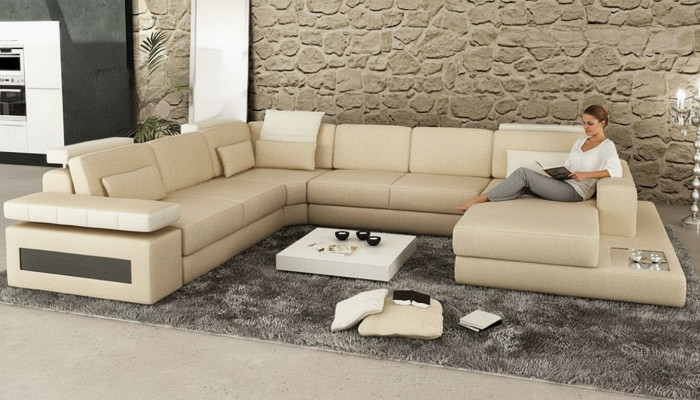 Designer Couch U Form Ecksofa Polster Couch Leder Wohnlandschaft Neu