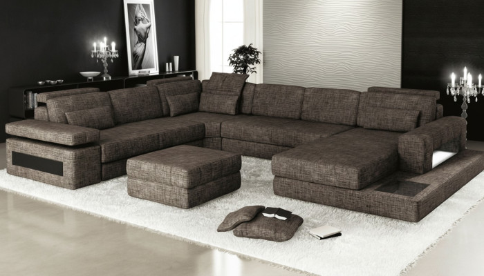 Ecksofa Stoff U-Form Couch Design Polster Textil Eck Wohnlandschaft Bettfunktion