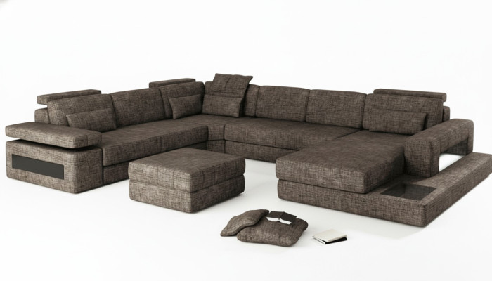 Ecksofa Stoff U-Form Couch Design Polster Textil Eck Wohnlandschaft Bettfunktion