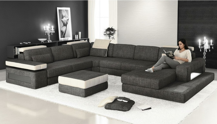 Ecksofa Couch Design Polster Textil Neu Wohnlandschaft U-Form Bettfunktion Stoff