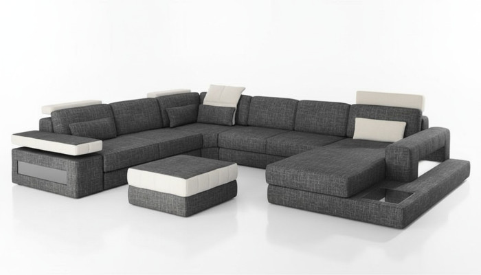 Ecksofa Couch Design Polster Textil Neu Wohnlandschaft U-Form Bettfunktion Stoff