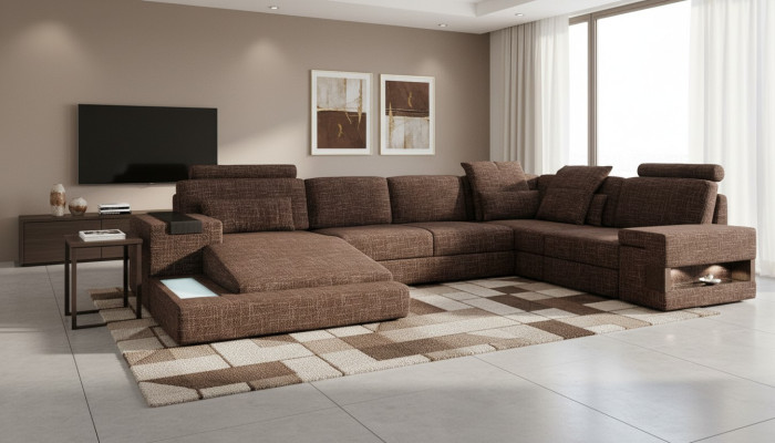 Ecksofa U-Form Moderne Sofa Ledersofa Ecksofa Polster Stoff Textil Design Sofa