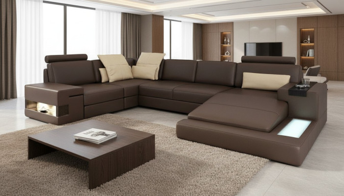 Design Ecksofa U-form Bettfunktion Couch Leder Sofas Schlafsofa Stoff Neu