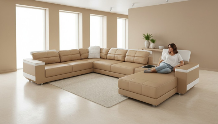 Design Couch Ecksofa Wohnlandschaft Sofa U Form Polster Couchen Textil Couchen
