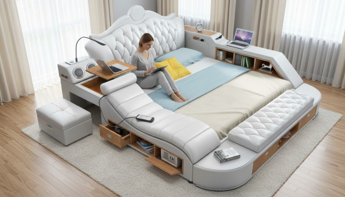 Chesterfield Doppel Luxus Design Bett Polster Betten180x200 Multifunktion
