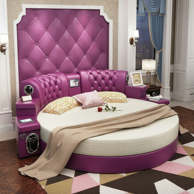 Rundes Kingsize Bett Rund Betten Multifunktion Hotel Polster Led Regal