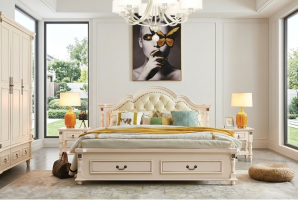 Schlafzimmer Set Bett Nachttisch Kleiderschrank Hotel Betten Holz Design 4tlg.