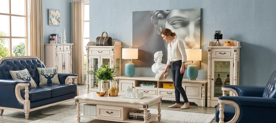 3tlg. Wohnwand TV Lowboard Elegante Vitrine Wohnzimmer Design Klassisch