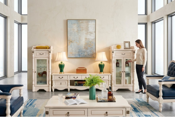 Vitrine Wohnzimmer Glas Klassisch 2tlg. Vitrinen Schrank Regal Regale Holz Set