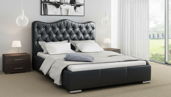 Bettrahmen Betten Ehebett Modern Bett Kunstleder Polsterbett Doppelbett Schwarz