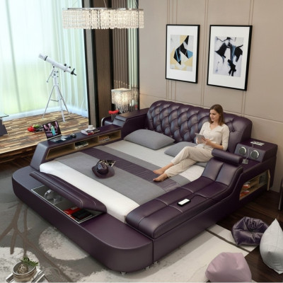 Design Bett XXL Big Betten Leder Hotel Polster 180x200 Multifunktion Regal