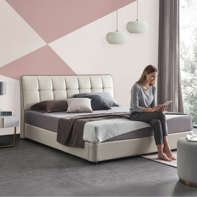 Betten Designer Doppelbett Ehebett 180x200cm Lederbett Leuchte Polsterbett